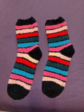Cozy Fuzzy Striped Socks - Black, Pink, Red, Blue, Cream, Teal